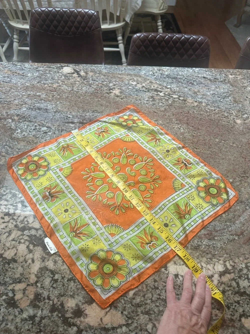 Floral Orange & Lime Square Scarf - Stylish Pure Silk Women’s Neck Wrap